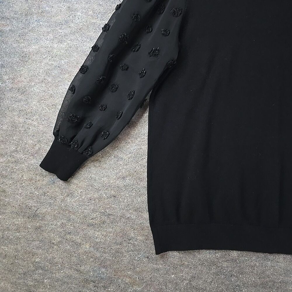 Adrianna Papell Black Long Sheer Dot Sleeve Light Sweater Womens sz L - Picture 8 of 12